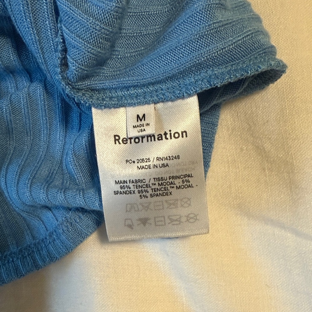 Reformation Blue Ribbed Button-Up Top - Picture 3 of 4